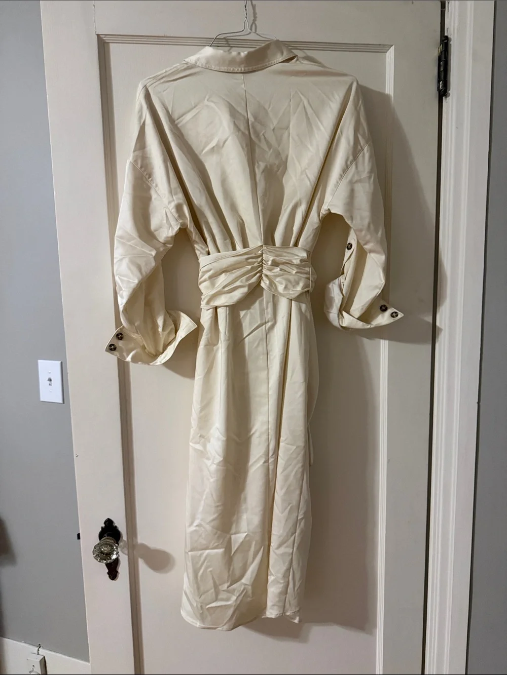 Antonio Melani Beige Ruched Button Down Belted Roxanne MIDI Dress Size 4 Small